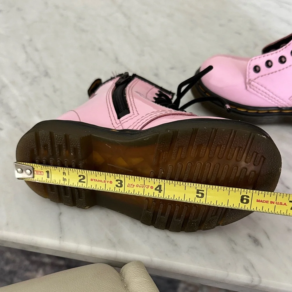Dr. Martens Pink Patent Lace-Up Side Zip Boots